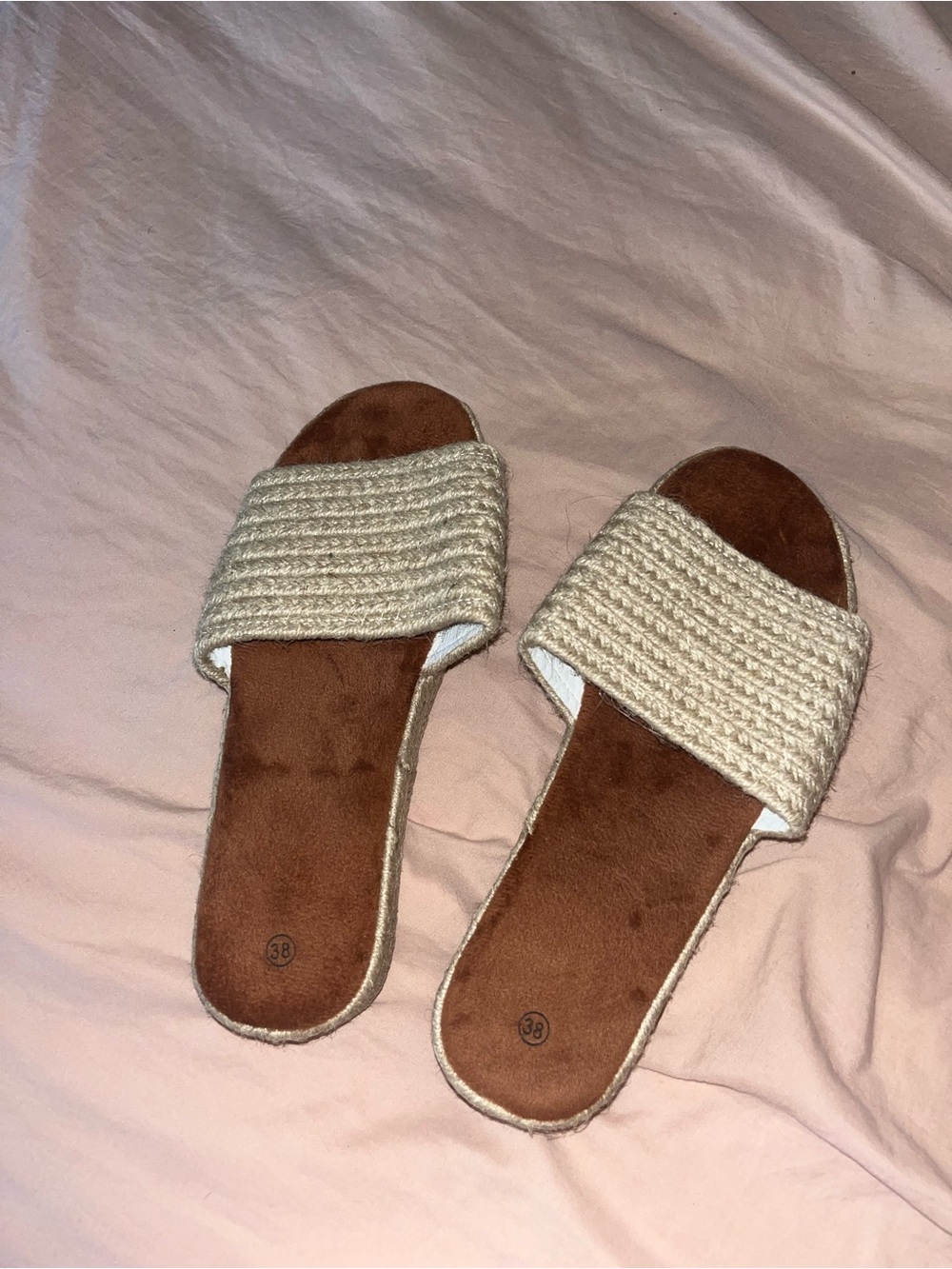 Woven Slide Sandals in Natural Beige